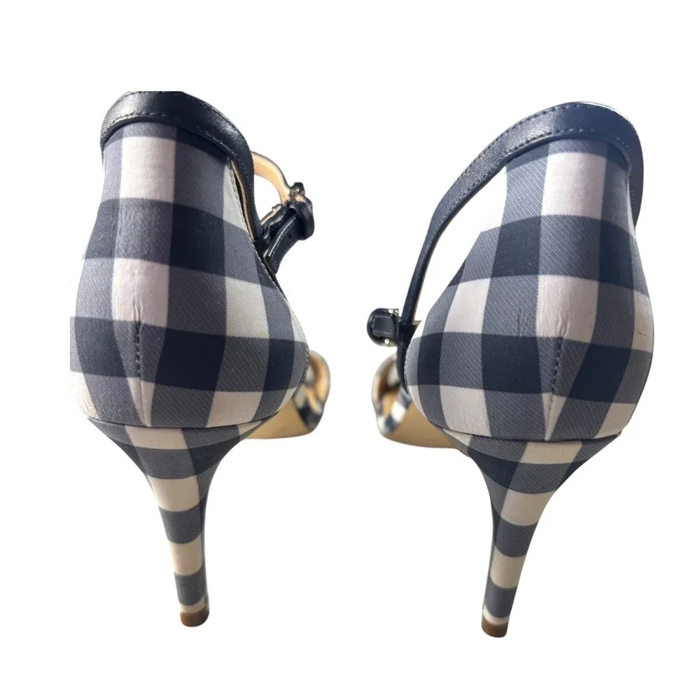 Michael Kors Pippa Sandals Women 9M Admiral Blue White Gingham Bow Stiletto Heel